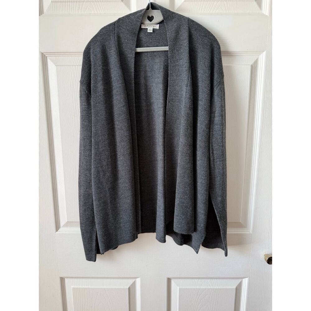 Orvis Gray 100% Merino Wool Open Front Cardigan Women’s XL Minimalist Capsule